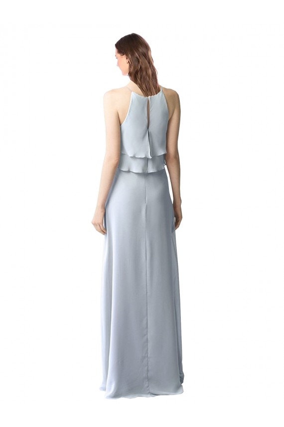 Azul cielo claro línea A Halter Gasa Largo Vestidos de dama de honor Outlet