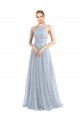 Azul cielo claro línea A Halter Tul Largo Vestidos de dama de honor Outlet