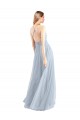 Azul cielo claro línea A Halter Tul Largo Vestidos de dama de honor Outlet