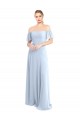 Azul cielo claro línea A Hombros Descubiertos Cuadrado Gasa Largo Vestidos de dama de honor Outlet