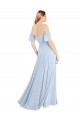 Azul cielo claro línea A Hombros Descubiertos Cuadrado Gasa Largo Vestidos de dama de honor Outlet
