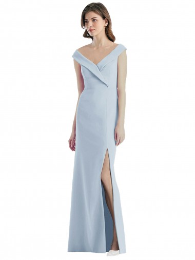 Azul cielo claro línea A Hombros Descubiertos Cuello en V Crepé Elástico Largo Vestidos de dama de honor Outlet