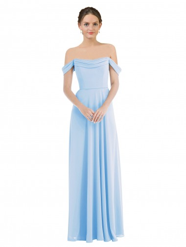 Azul cielo claro línea A Hombros Descubiertos Gasa Largo Formales Vestidos de dama de honor / Vestidos de noche Outlet