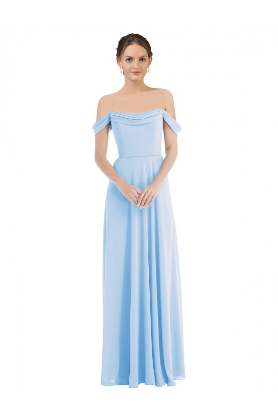Azul cielo claro línea A Hombros Descubiertos Gasa Largo Formales Vestidos de dama de honor / Vestidos de noche Outlet