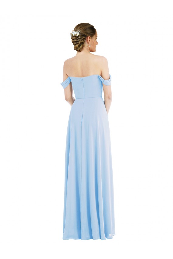 Azul cielo claro línea A Hombros Descubiertos Gasa Largo Formales Vestidos de dama de honor / Vestidos de noche Outlet
