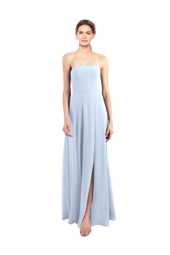 Azul cielo claro línea A Sin tirantes Gasa Largo Vestidos de dama de honor Outlet
