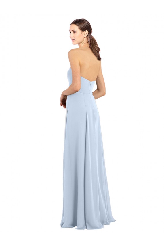 Azul cielo claro línea A Sin tirantes Gasa Largo Vestidos de dama de honor Outlet
