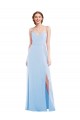 Azul cielo claro línea A Tirantes espagueti Cuello en V Gasa Largo Formales Vestidos de dama de honor / Vestidos de noche Outlet