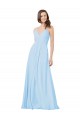 Azul cielo claro línea A Tirantes espagueti Cuello en V Gasa Largo Vestidos de dama de honor Outlet
