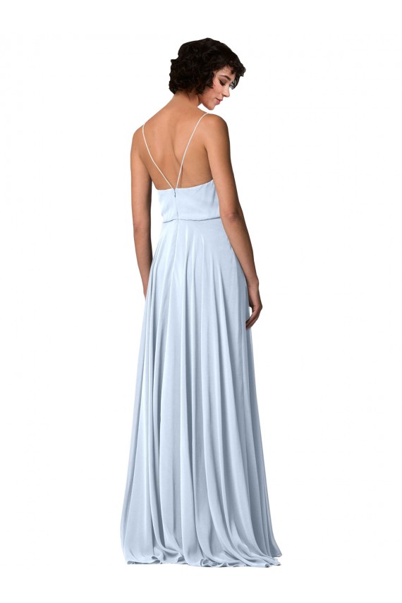 Azul cielo claro línea A Tirantes espagueti Cuello en V Gasa Largo Vestidos de dama de honor Outlet