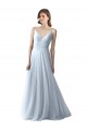 Azul cielo claro línea A Tirantes espagueti Cuello en V Tul Largo Vestidos de dama de honor Outlet