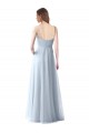Azul cielo claro línea A Tirantes espagueti Cuello en V Tul Largo Vestidos de dama de honor Outlet