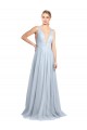 Azul cielo claro línea A Tirantes espagueti Cuello en V Tul Largo Vestidos de dama de honor Outlet