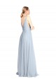 Azul cielo claro línea A Tirantes espagueti Cuello en V Tul Largo Vestidos de dama de honor Outlet