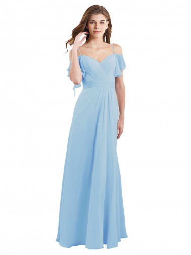 Azul cielo claro línea A Tirantes espagueti Gasa Largo Vestidos de dama de honor Outlet