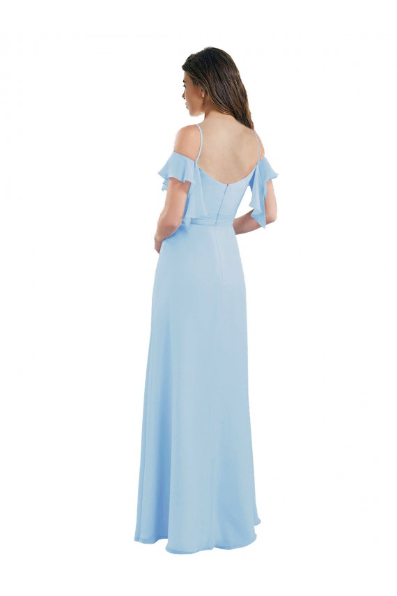 Azul cielo claro línea A Tirantes espagueti Gasa Largo Vestidos de dama de honor Outlet