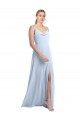 Azul cielo claro línea A Tirantes espagueti Gasa Largo Vestidos de dama de honor Outlet