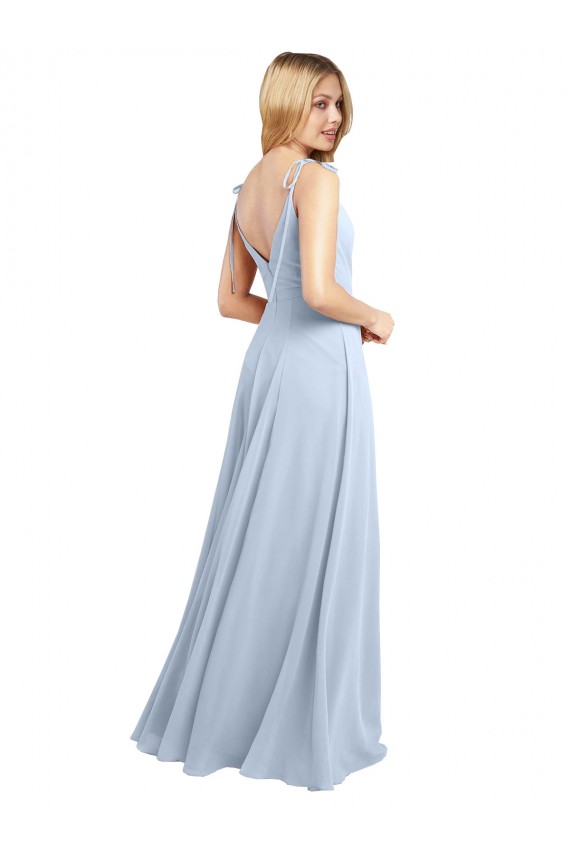 Azul cielo claro línea A Tirantes espagueti Gasa Largo Vestidos de dama de honor Outlet