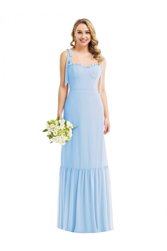 Azul cielo claro línea A Tirantes espagueti Gasa Largo Vestidos de dama de honor Outlet