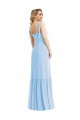 Azul cielo claro línea A Tirantes espagueti Gasa Largo Vestidos de dama de honor Outlet