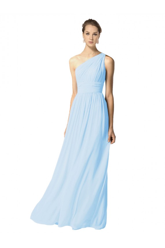 Azul cielo claro línea A Un Hombre Gasa Largo Vestidos de dama de honor Outlet