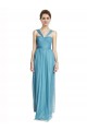 Azul cielo línea A Tirantes espagueti Halter Cuello en V Tul Largo Vestidos de dama de honor Outlet