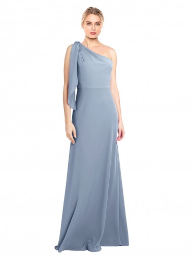 Azul humo Cubierta Un Hombre Crepé Elástico Largo Formales Vestidos de dama de honor / Vestidos de fiesta Outlet