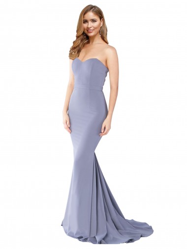 Azul humo Sirena Cuello de Corazón Sin tirantes Crepé Elástico Largo Formales Vestidos de dama de honor / Vestidos de fiesta Outlet
