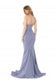 Azul humo Sirena Cuello de Corazón Sin tirantes Crepé Elástico Largo Formales Vestidos de dama de honor / Vestidos de fiesta Outlet