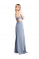 Azul humo línea A Tirantes espagueti Cucharón Crepé Elástico Largo Vestidos de dama de honor / Vestidos de fiesta Outlet