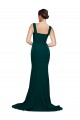 Verde Midnight Cubierta Cuadrado Barrer tren Crepé Elástico Largo Vestidos de dama de honor / Vestidos de fiesta Outlet