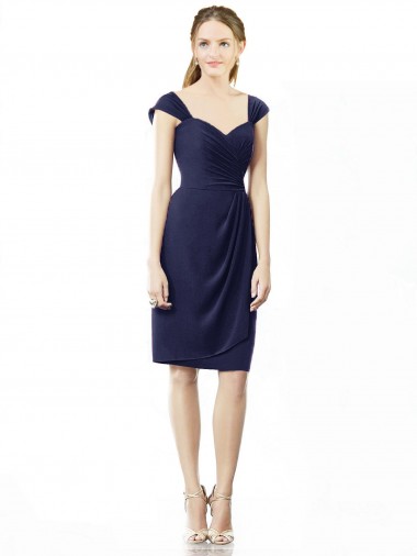 Azul marina oscuro Cubierta Cuello de Corazón Gasa Corto Vestidos de dama de honor Outlet