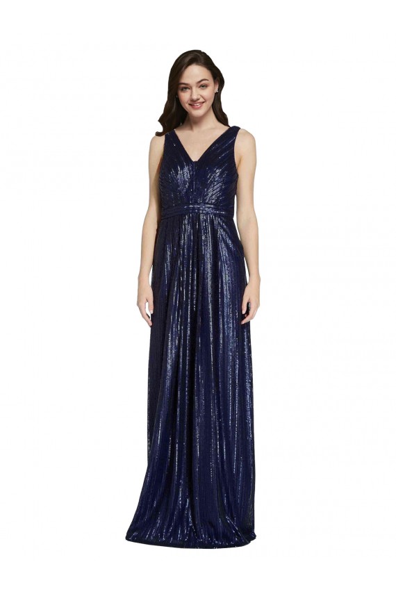 Azul marina oscuro Cubierta Cuello en V Lentejuela Largo Formales Vestidos de dama de honor / Vestidos de fiesta Outlet