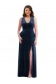 Azul marina oscuro Cubierta Cuello en V Terciopelo Elástico Largo Formales Vestidos de dama de honor / Vestidos de fiesta Outlet