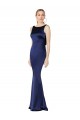 Azul marina oscuro Cubierta Halter Cuello Alto Satén elástico Largo Formales Vestidos de dama de honor / Vestidos de fiesta Outlet