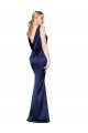 Azul marina oscuro Cubierta Halter Cuello Alto Satén elástico Largo Formales Vestidos de dama de honor / Vestidos de fiesta Outlet