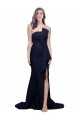 Azul marina oscuro Cubierta Sin tirantes Barrer tren Crepé Elástico Largo Vestidos de dama de honor / Vestidos de fiesta Outlet