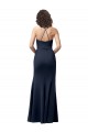 Azul marina oscuro Cubierta Tirantes espagueti Crepé Elástico Largo Formales Vestidos de dama de honor / Vestidos de fiesta Outlet
