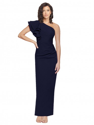 Azul marina oscuro Cubierta Un Hombre Crepé Elástico Largo Formales Vestidos de dama de honor / Vestidos de fiesta Outlet