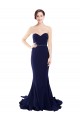 Azul marina oscuro Sirena Cuello de Corazón Sin tirantes Barrer tren Crepé Elástico Largo Vestidos de dama de honor / Vestidos de fiesta Outlet