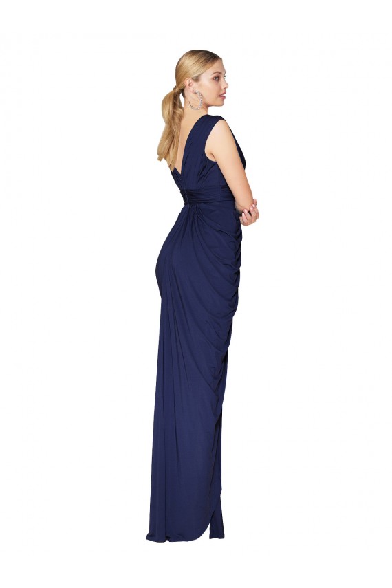 Azul marina oscuro Sirena Cuello en V Cuello Alto Gasa Largo Formales Vestidos de dama de honor / Vestidos de fiesta Outlet
