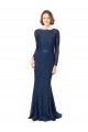 Azul marina oscuro Sirena Cuello joya Barrer tren Encaje Largo Vestidos de dama de honor Outlet
