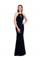 Azul marina oscuro Sirena Halter Gasa Largo Vestidos de dama de honor Outlet