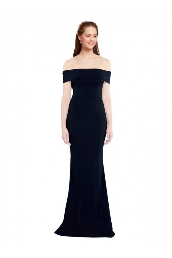 Azul marina oscuro Sirena Hombros Descubiertos Crepé Elástico Largo Formales Vestidos de dama de honor / Vestidos de fiesta Outlet