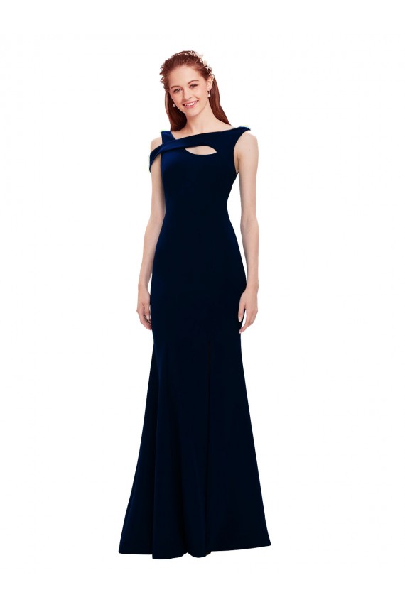 Azul marina oscuro Sirena Hombros Descubiertos Crepé Elástico Largo Formales Vestidos de dama de honor / Vestidos de fiesta Outlet