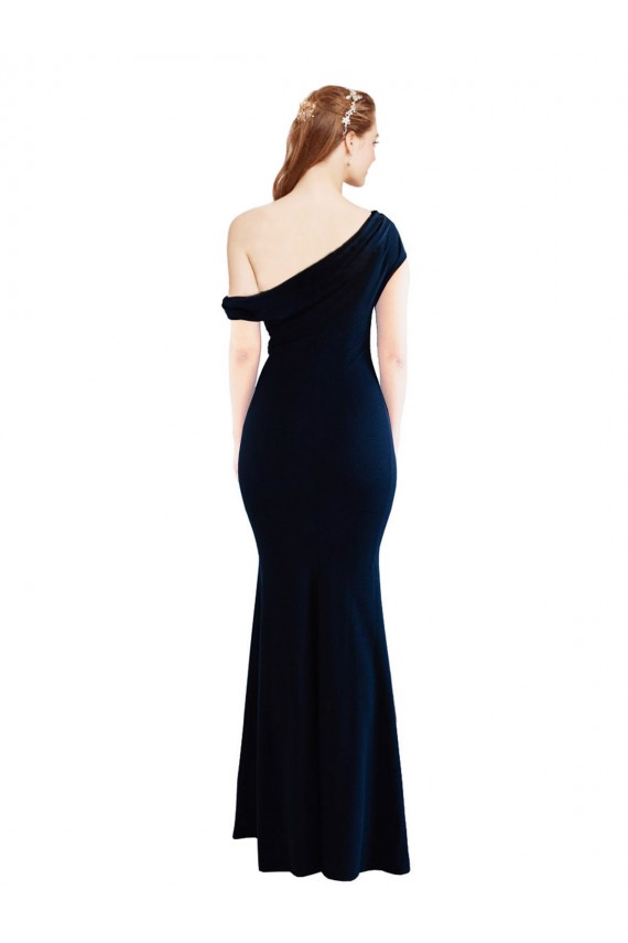 Azul marina oscuro Sirena Un Hombre Crepé Elástico Largo Formales Vestidos de dama de honor / Vestidos de fiesta Outlet