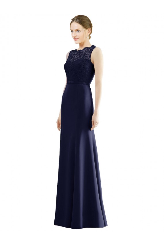 Azul marina oscuro Sirena Ilusión Gasa Encaje Largo Vestidos de dama de honor Outlet