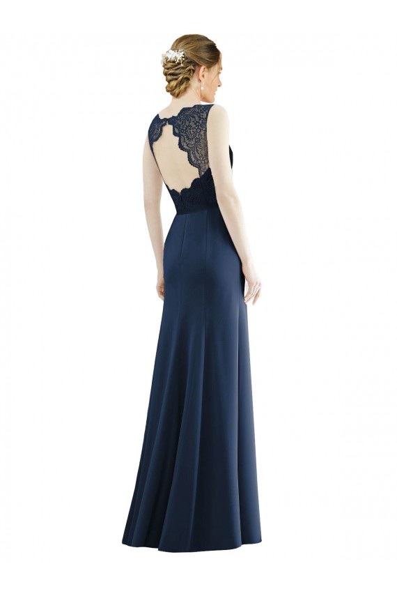 Azul marina oscuro Sirena Ilusión Gasa Encaje Largo Vestidos de dama de honor Outlet