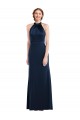 Azul marina oscuro Trompeta Cuello Alto Crepé Elástico Largo Vestidos de dama de honor / Vestidos de fiesta Outlet