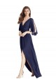 Azul marina oscuro Trompeta Cuello en V Gasa Largo Vestidos de dama de honor Outlet